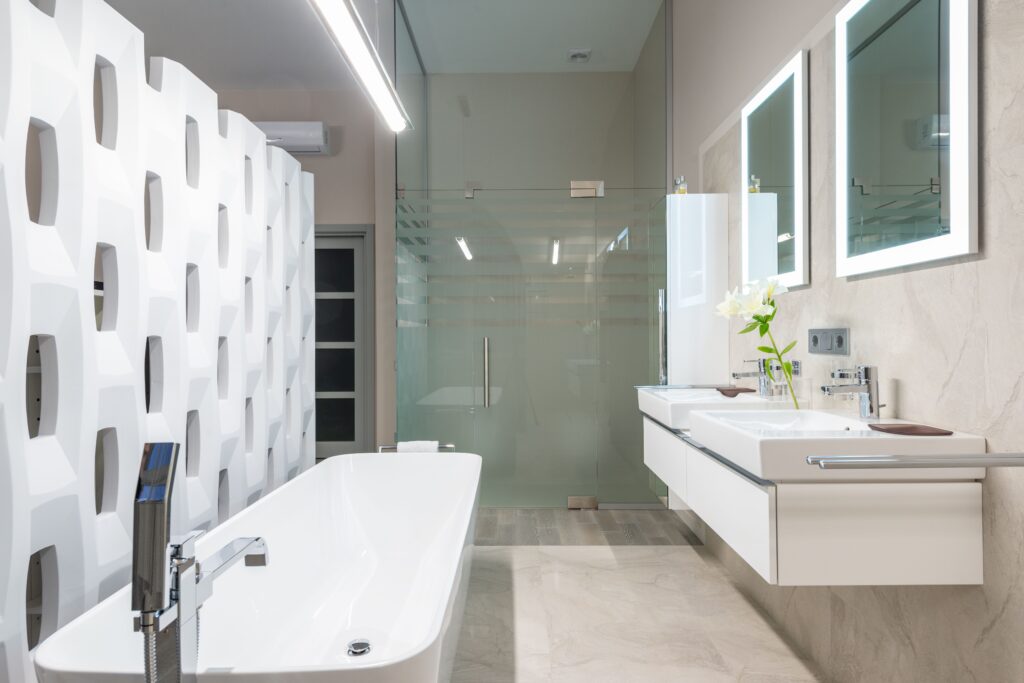 Modern luxury bathroom with freestanding bathtub